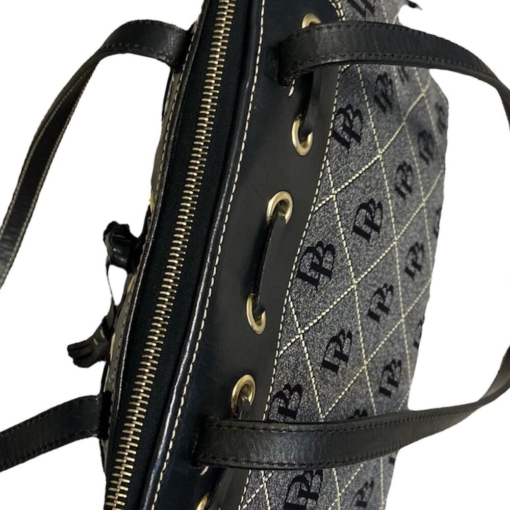 Vintage Dooney Bourke Black Monogram Authentic Canvas Leather Bag Tote Y2K - Picture 9 of 10